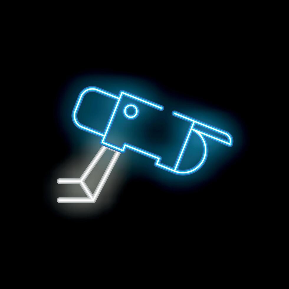 Blue neon sign of a security camera recording on black background vector