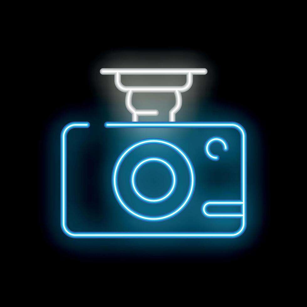 Blue neon sign of a car camera recording showing concept of security and safety vector