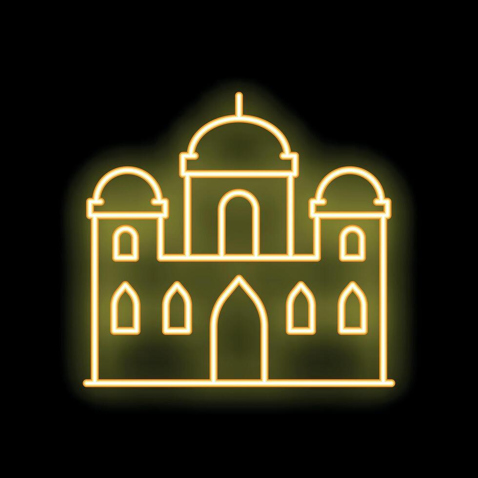 Glowing neon line taj mahal building on black background vector