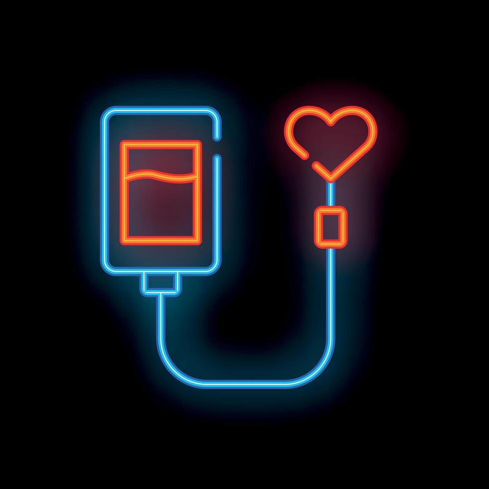 Neon icon of blood transfusion saving life with heart shape vector