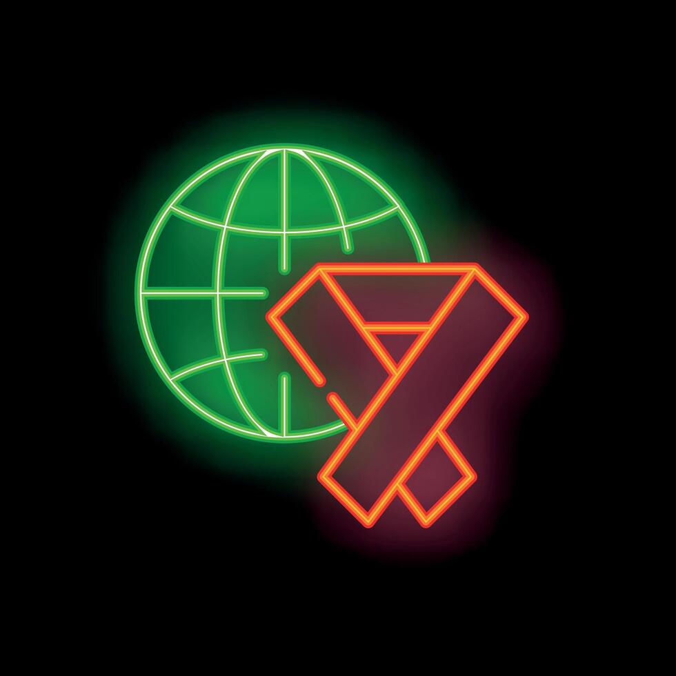 Neon globe showing support for global cause with awareness ribbon vector