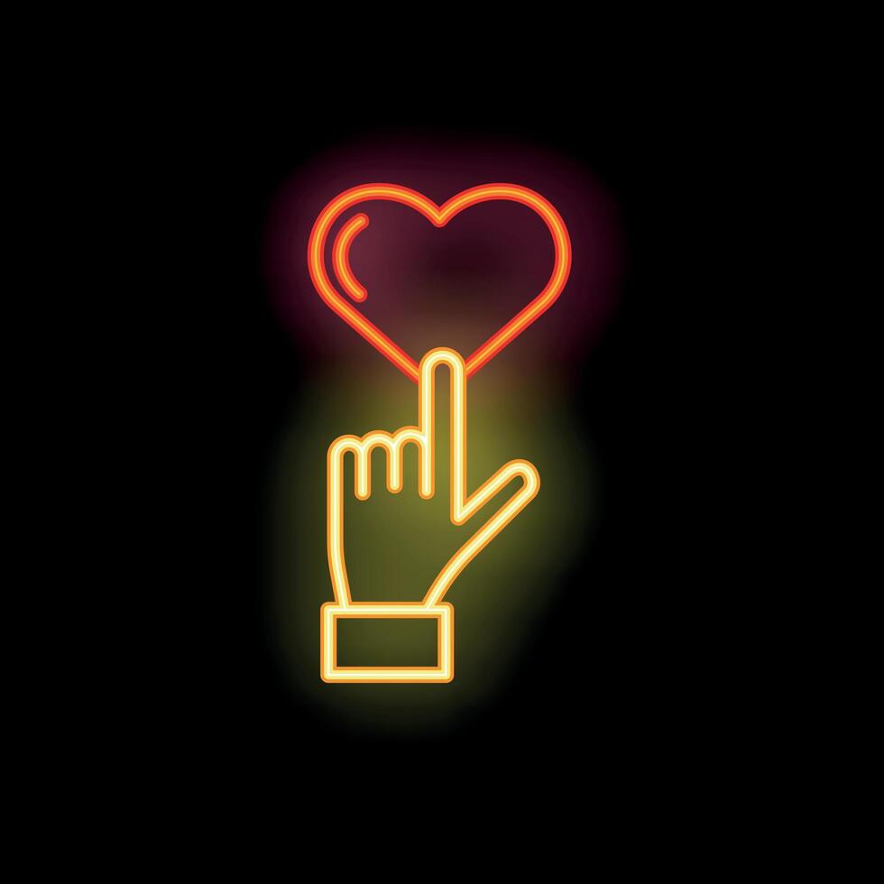 Hand pointing a neon red heart on black background vector