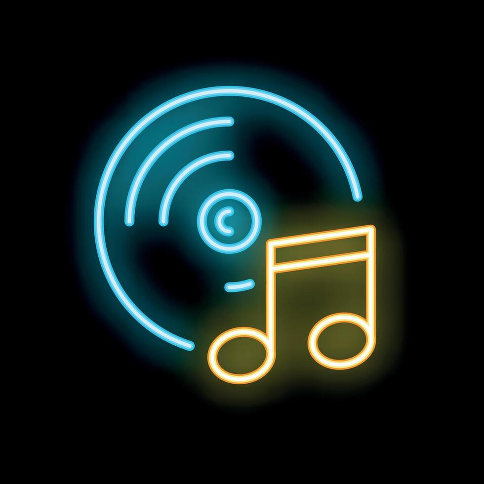 Glowing neon sign depicting vinyl record playing music vector