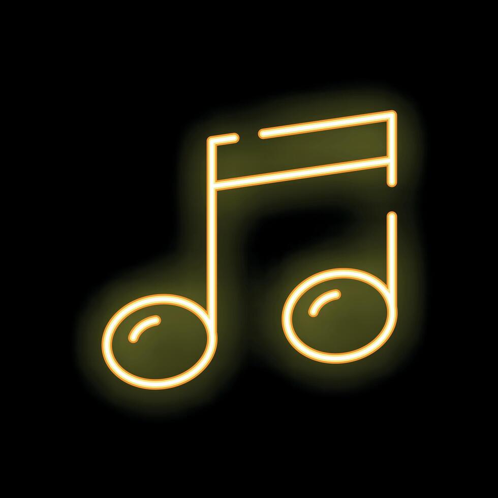 Neon yellow music note shining on black background vector