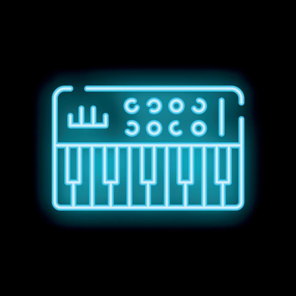 Blue neon sign of a digital piano keyboard glowing on a black background vector