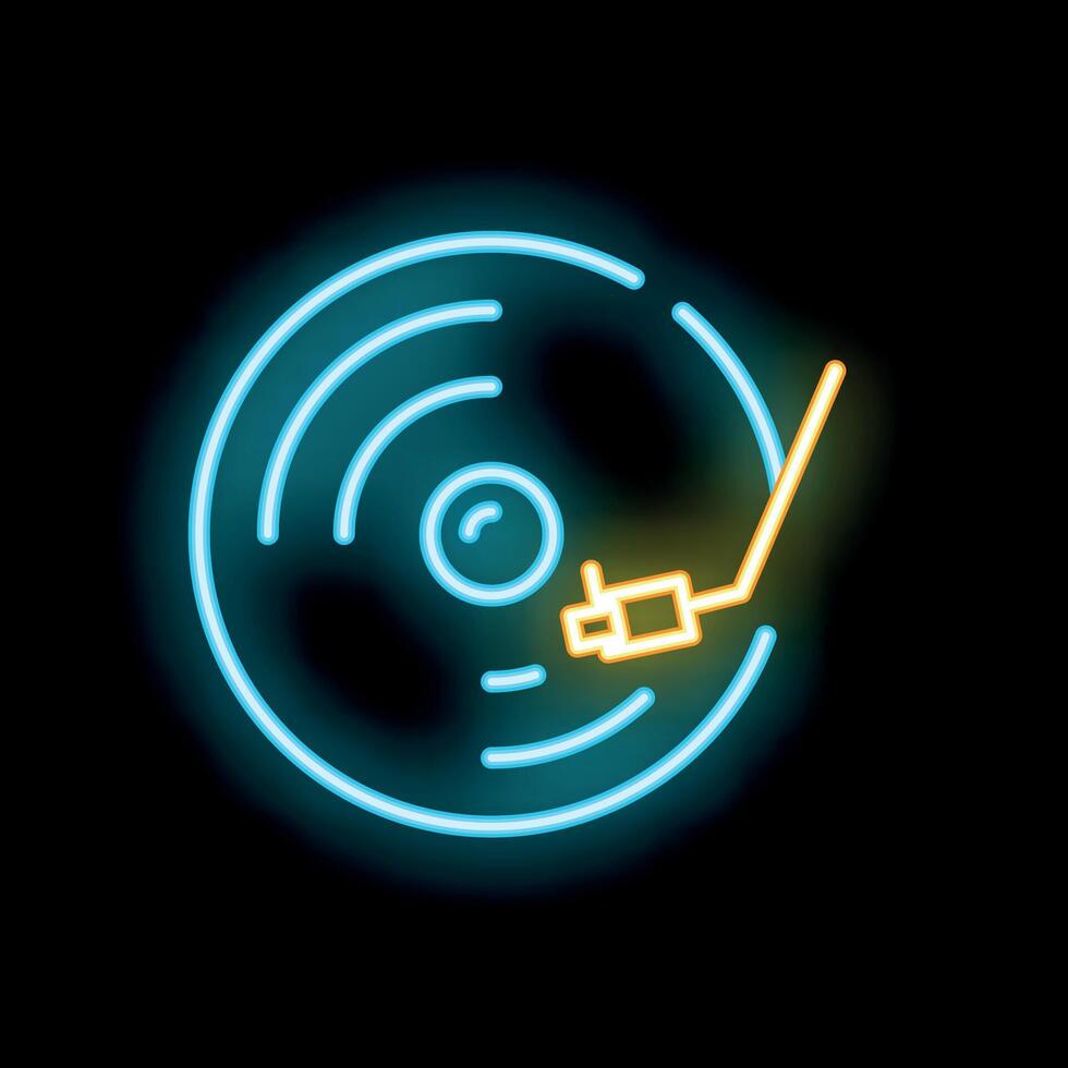 Neon vinyl record player icon glowing on dark background vector