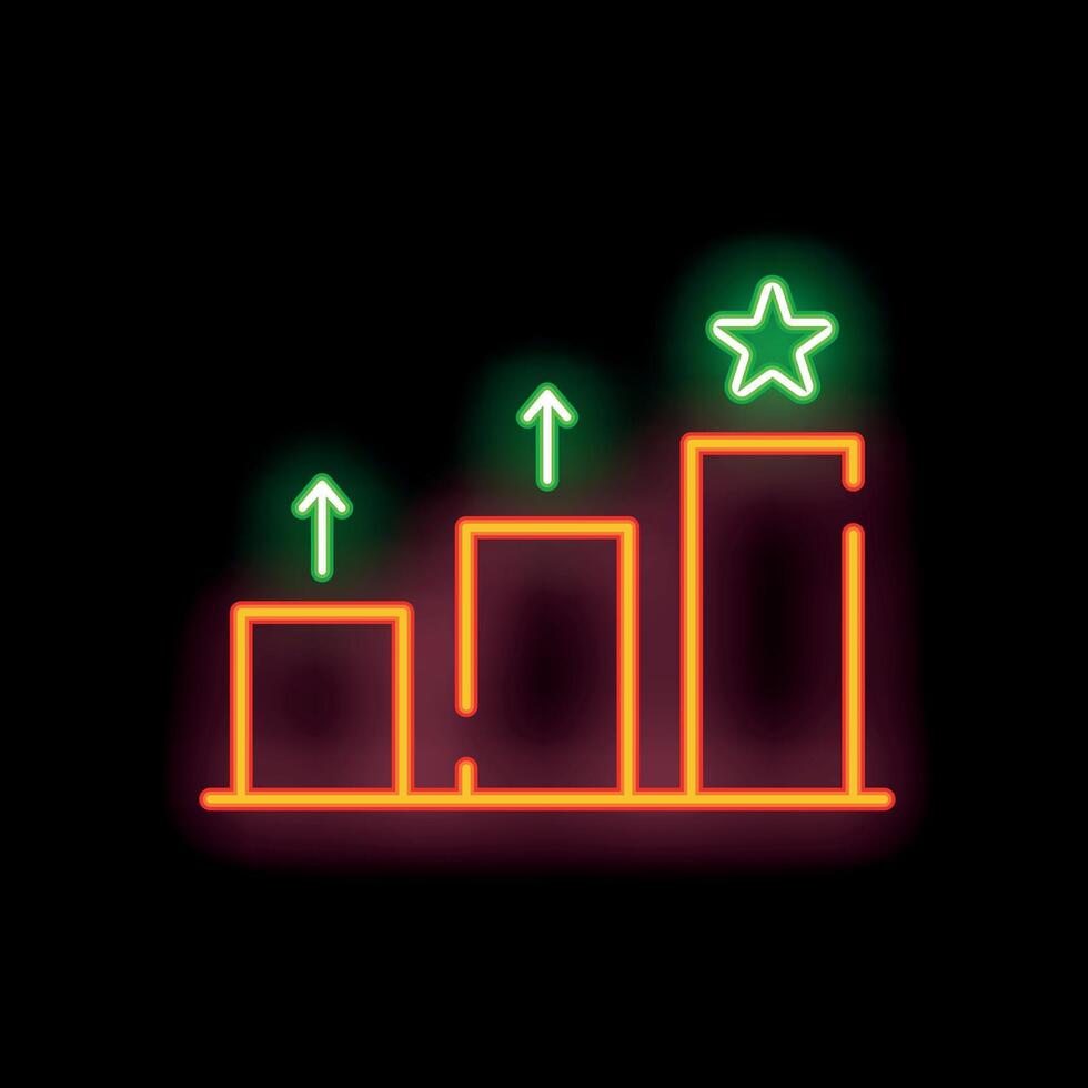 Neon sign depicting a growing chart leading to a star for success vector