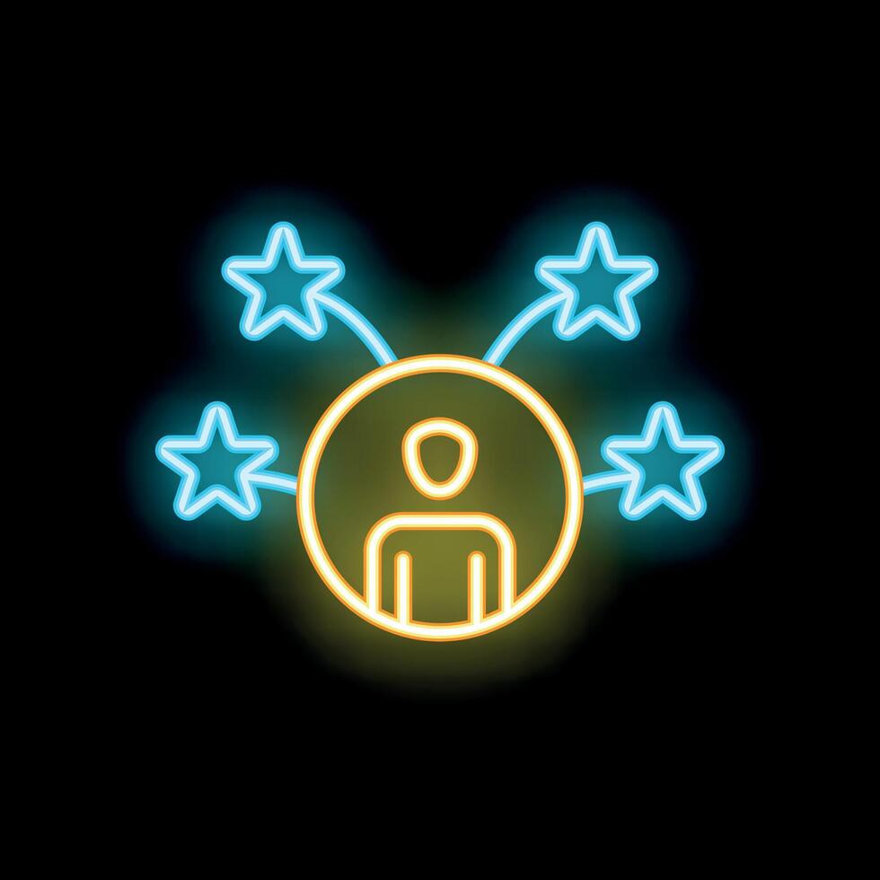 Neon icon of a person surrounded by stars representing skills and talents vector