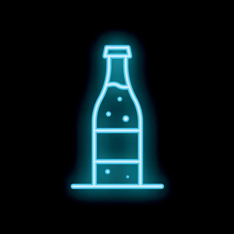 Blue neon sign showing a bottle of sparkling water on black background vector