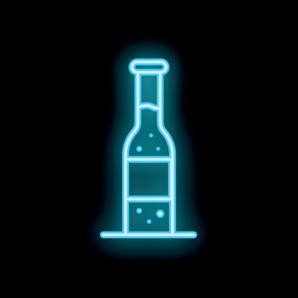 Blue neon sign showing a bottle with a sparkling drink on a black background vector