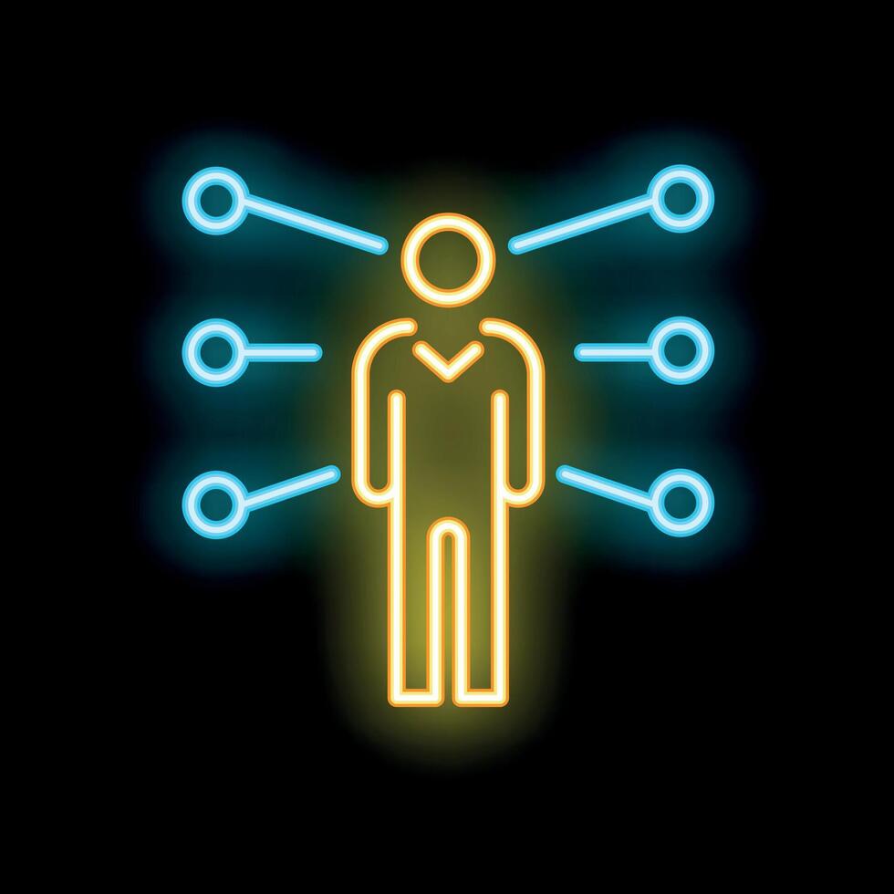 Neon icon of a businessman managing multiple projects simultaneously vector