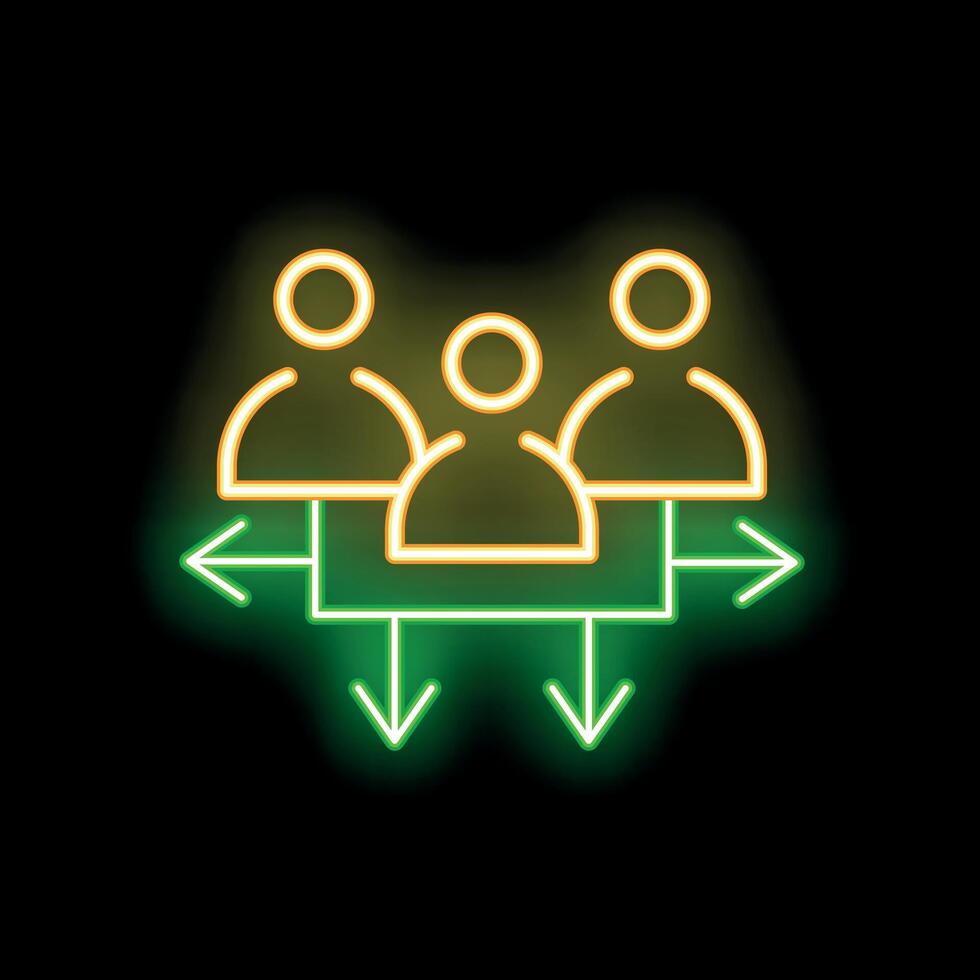 Neon icon of workflow management system with team and arrows showing processes vector