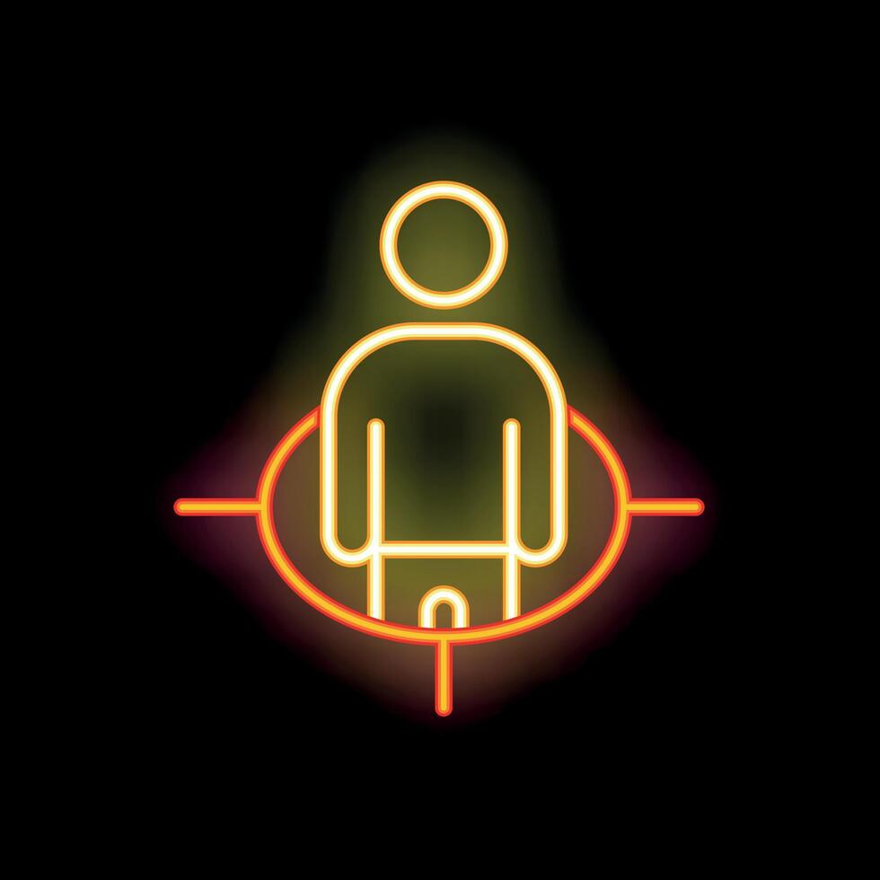 Neon sign depicting person standing in target for concept of customer focus vector
