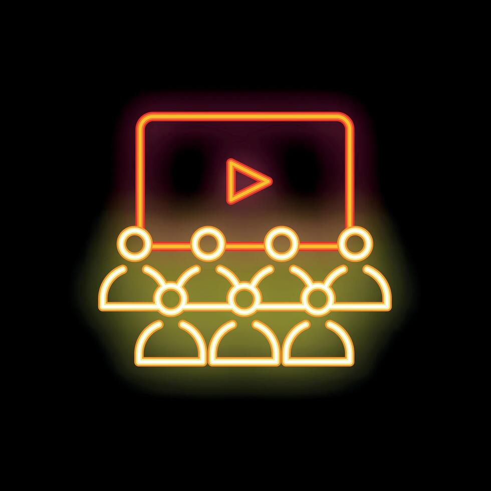 Neon icon of audience watching content on screen vector