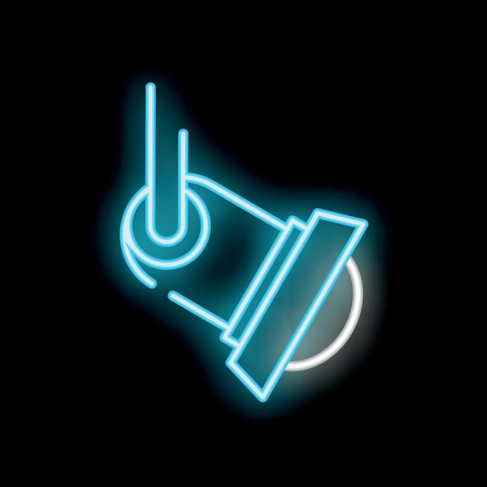 Blue neon ceiling lamp illuminating a dark background vector