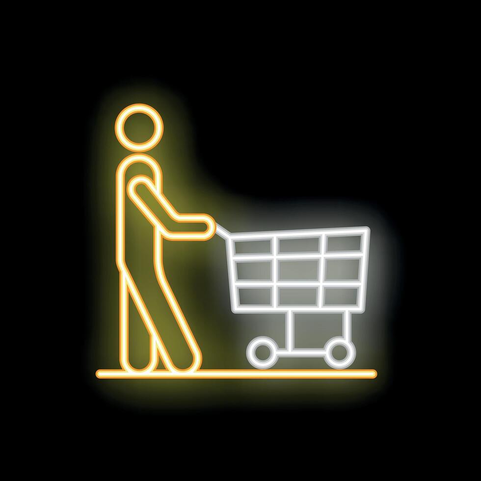 Neon style icon of a person pushing a shopping cart vector