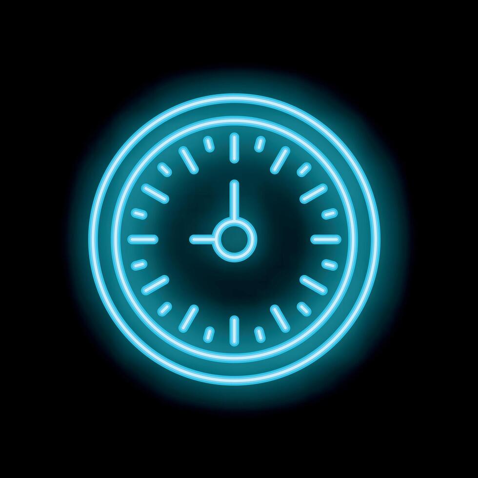 Neon blue clock showing time passing by vector