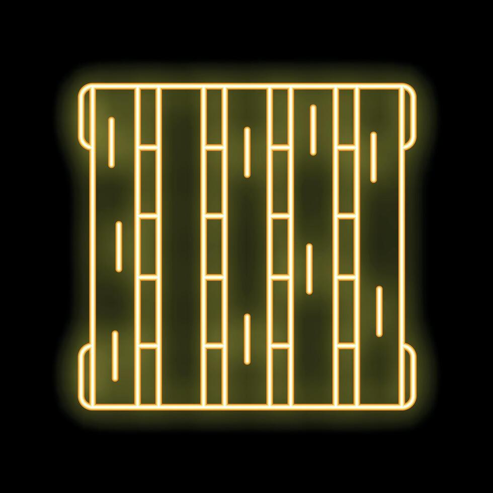 Yellow neon icon of a wooden box glowing on a black background vector