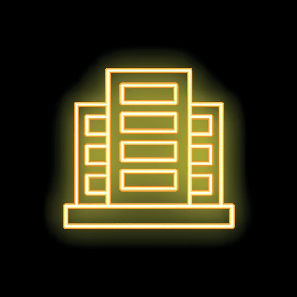 Bright yellow neon glowing office building sign vector