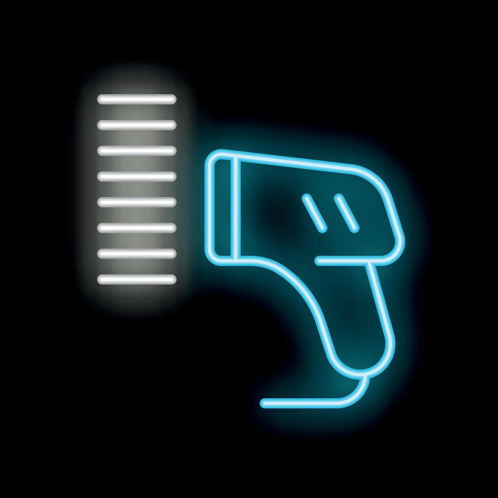 Neon scanner scanning barcode with blue light on black background vector