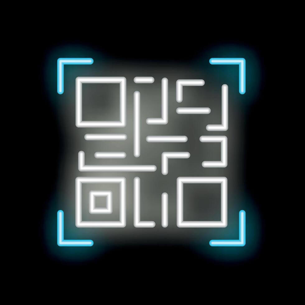 Neon qr code scanning illustration on black background vector