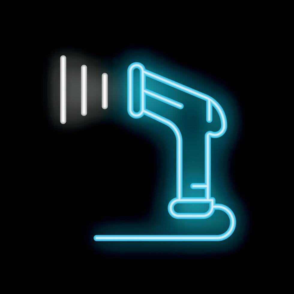 Neon icon of barcode scanner scanning code emitting light beams vector