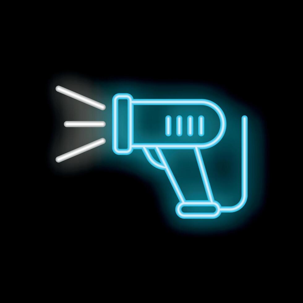 Neon style icon of barcode scanner emitting light beam vector