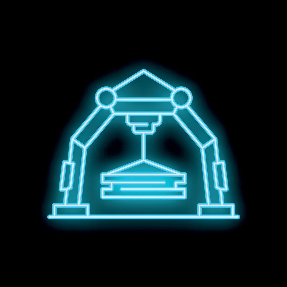 Neon blue icon of a 3d printer printing an object vector