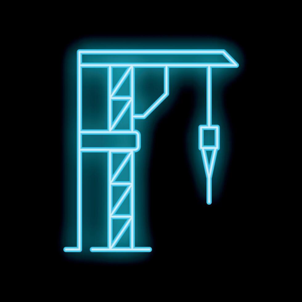 Neon blue construction crane operating on building site at night vector