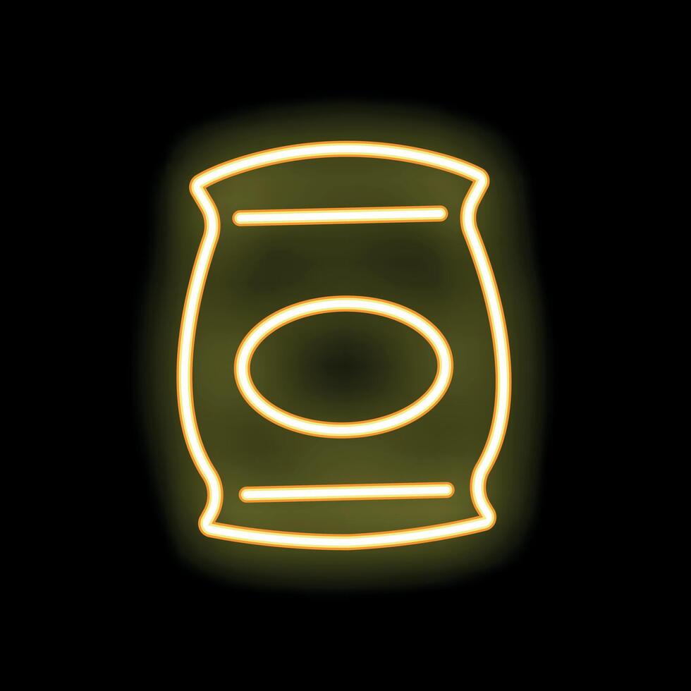 Yellow neon sign of blank paper packaging bag on black background vector
