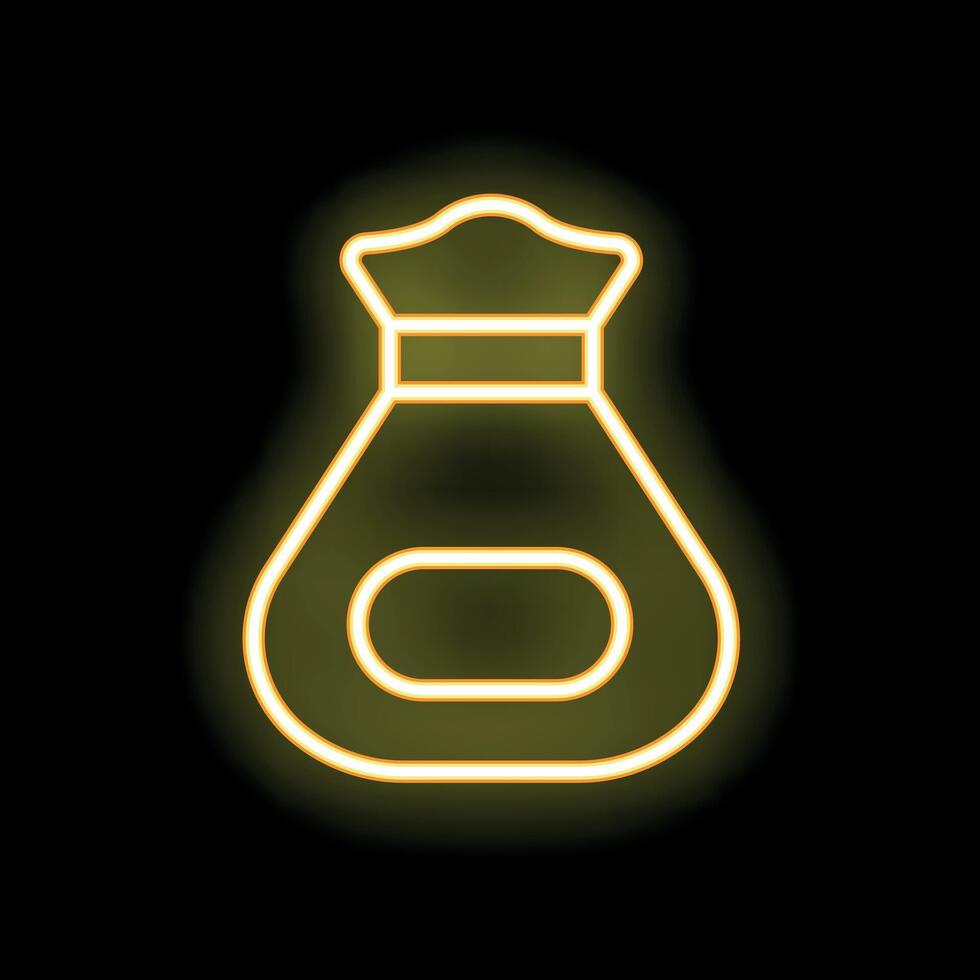 Yellow neon sign of money bag shining on black background vector