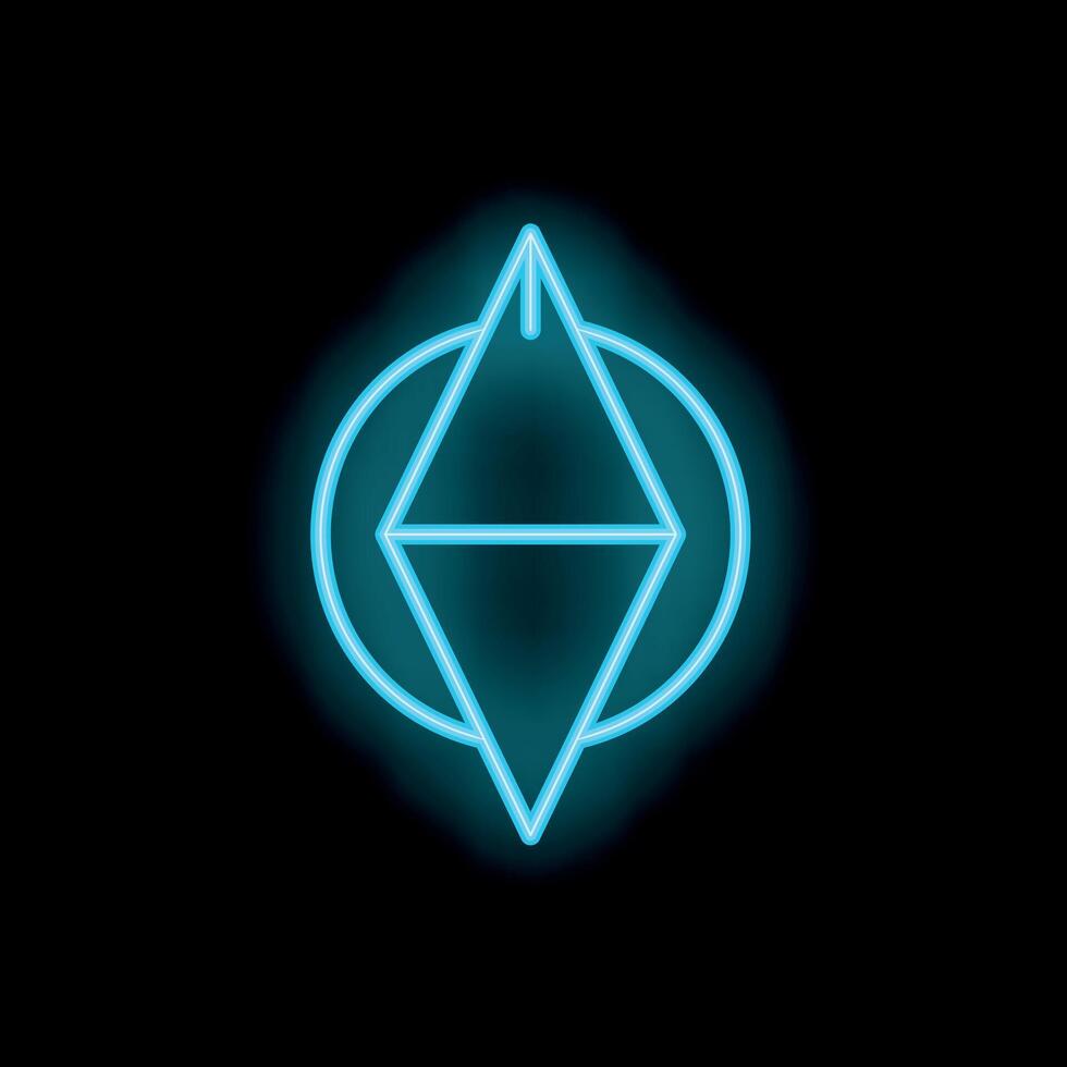 Neon blue glowing ethereum cryptocurrency logo icon on black background vector
