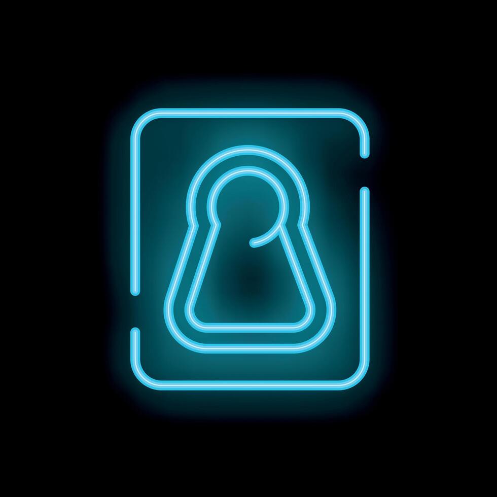 Blue neon keyhole sign on black background illustrating concept of security vector