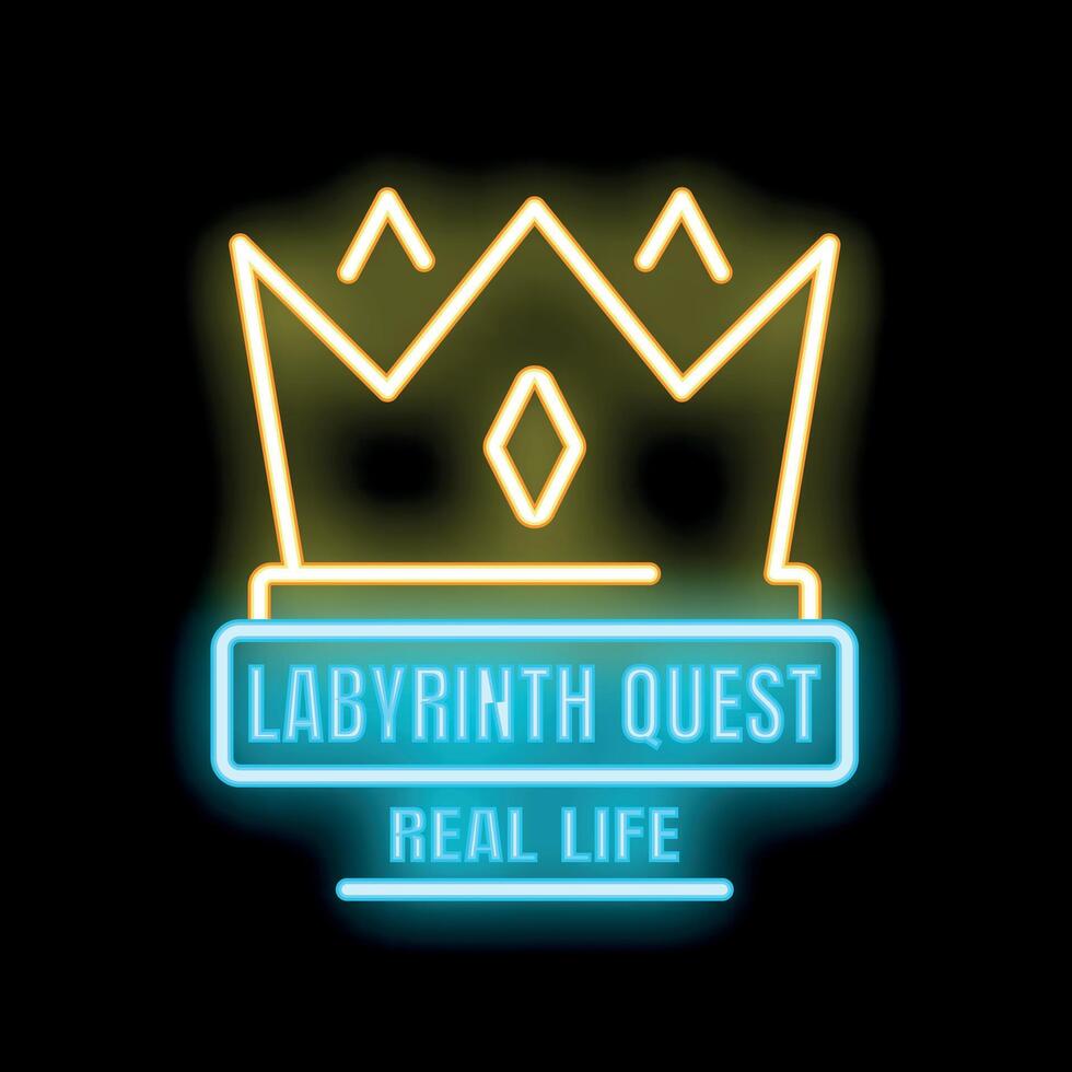 Glowing neon sign depicting a labyrinth quest in real life vector