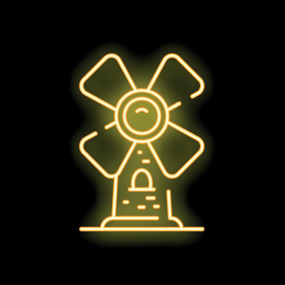 Glowing neon icon of traditional windmill generating power on black background vector