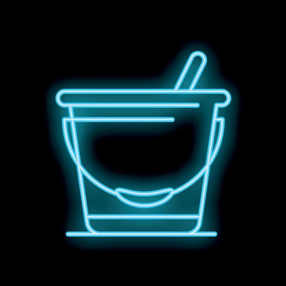 Neon blue bucket and shovel glowing on black background vector