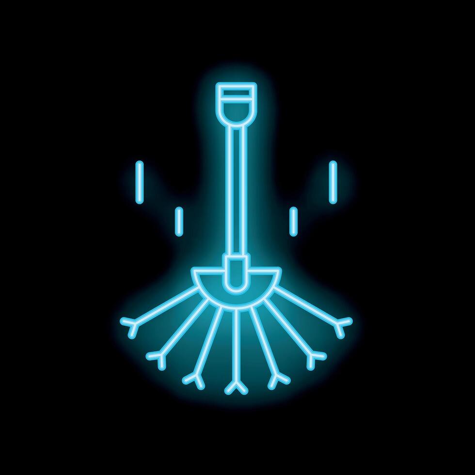 Neon blue sprinkler watering system on black background icon illustration vector