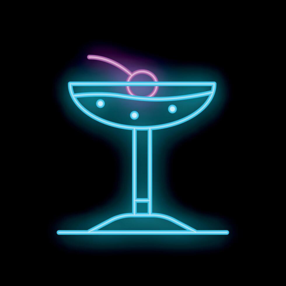 Glowing neon sign of cocktail with cherry on black background vector