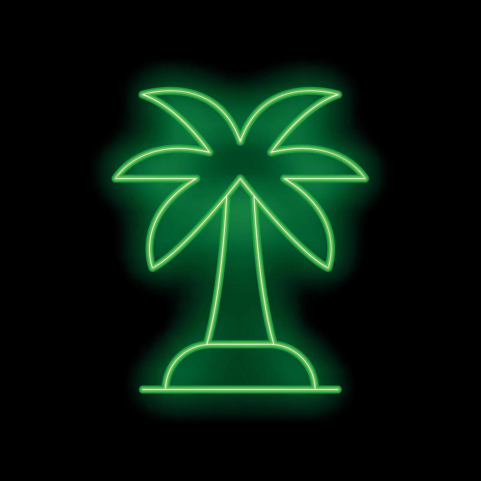Green neon sign depicting a palm tree on a black background vector