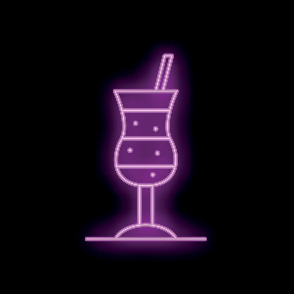 Bright purple neon sign showing a cocktail glass with a straw on a bar vector