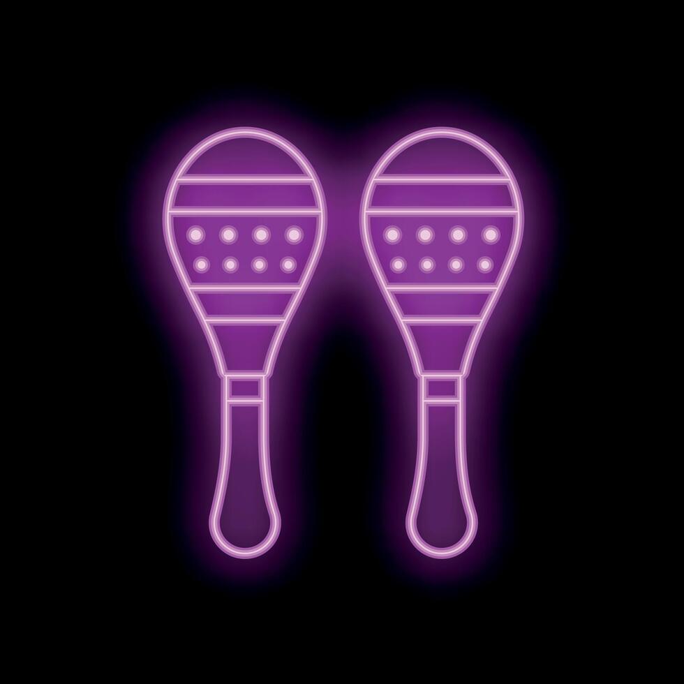 Pair of bright neon maracas shining in the dark vector