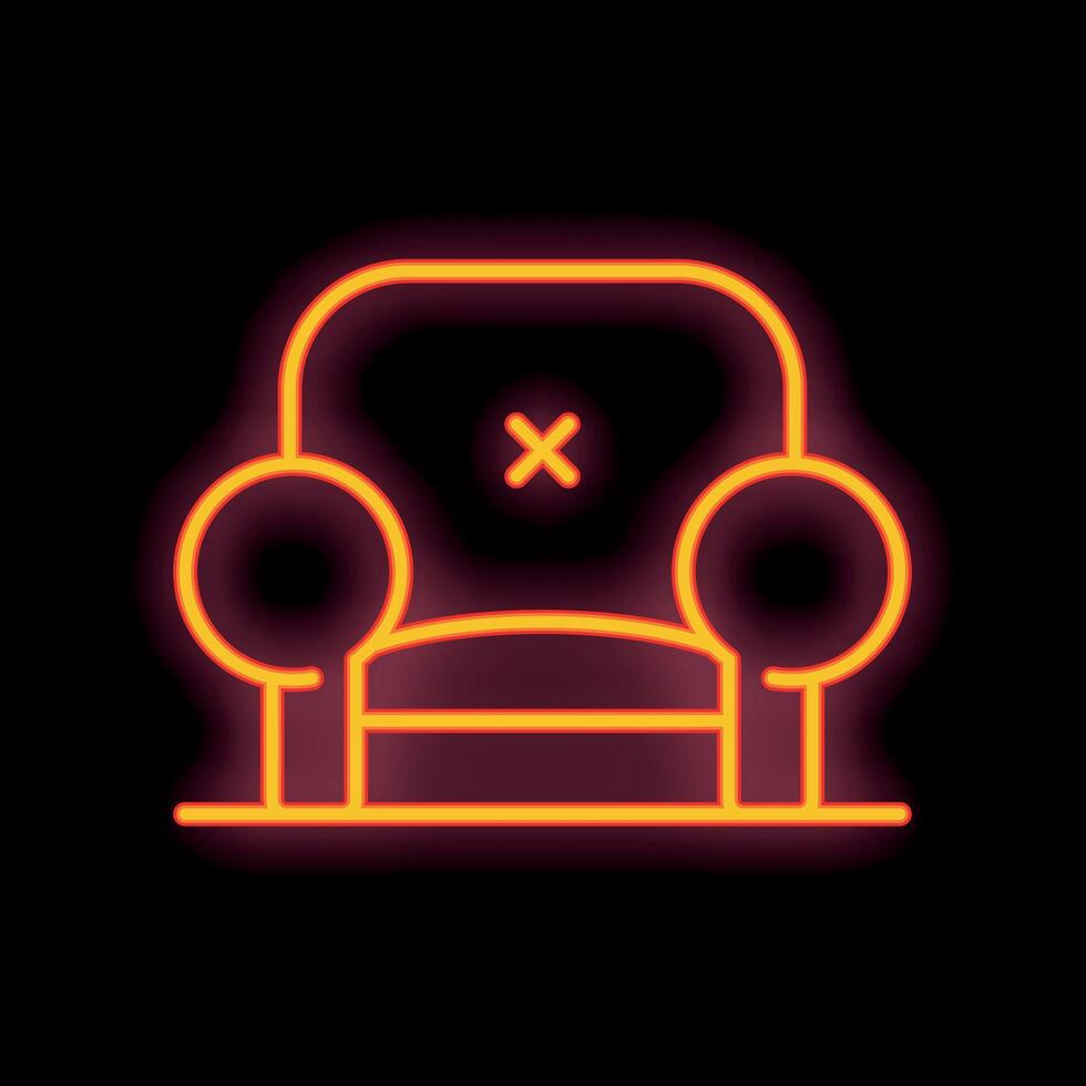 Neon sign of empty seat icon glowing on dark background vector