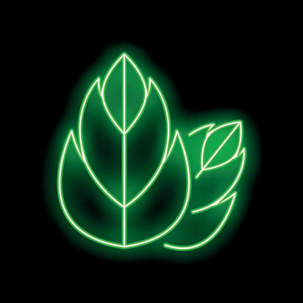 Neon green leaves glowing on black background vector