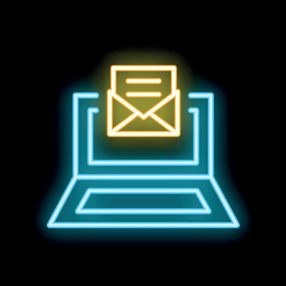 Neon icon of laptop showing incoming email notification vector