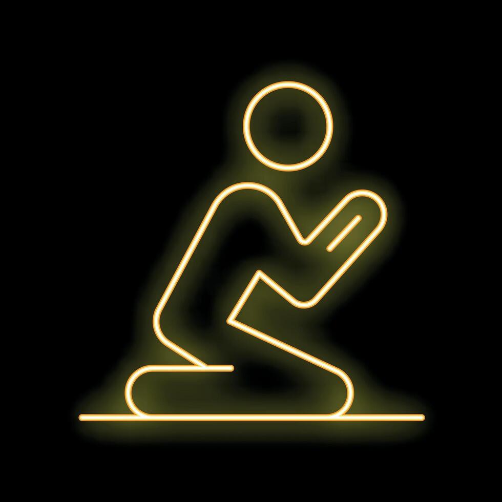 Neon yellow stick figure kneeling in prayer pose vector