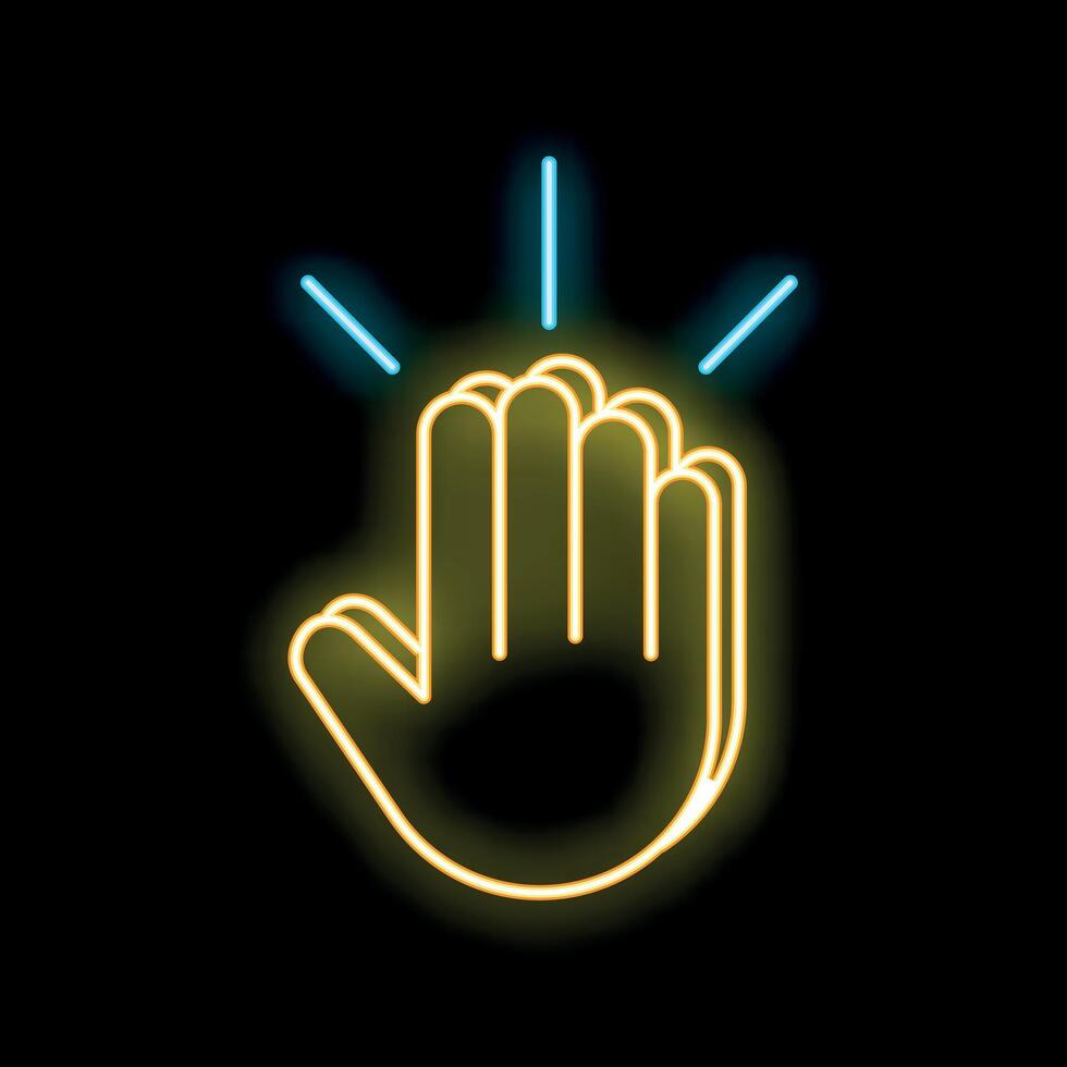 Neon icon of two hands clapping celebrating success vector