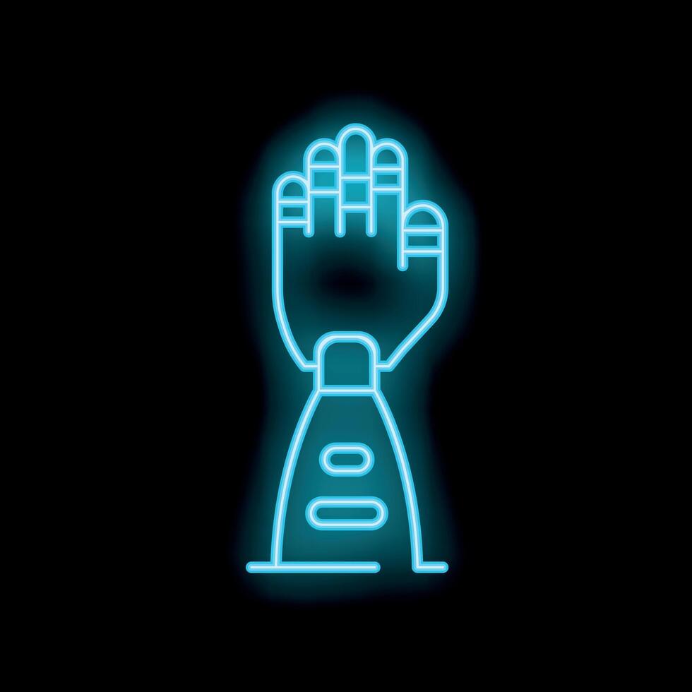 Neon style icon of a robotic arm being raised in greeting vector