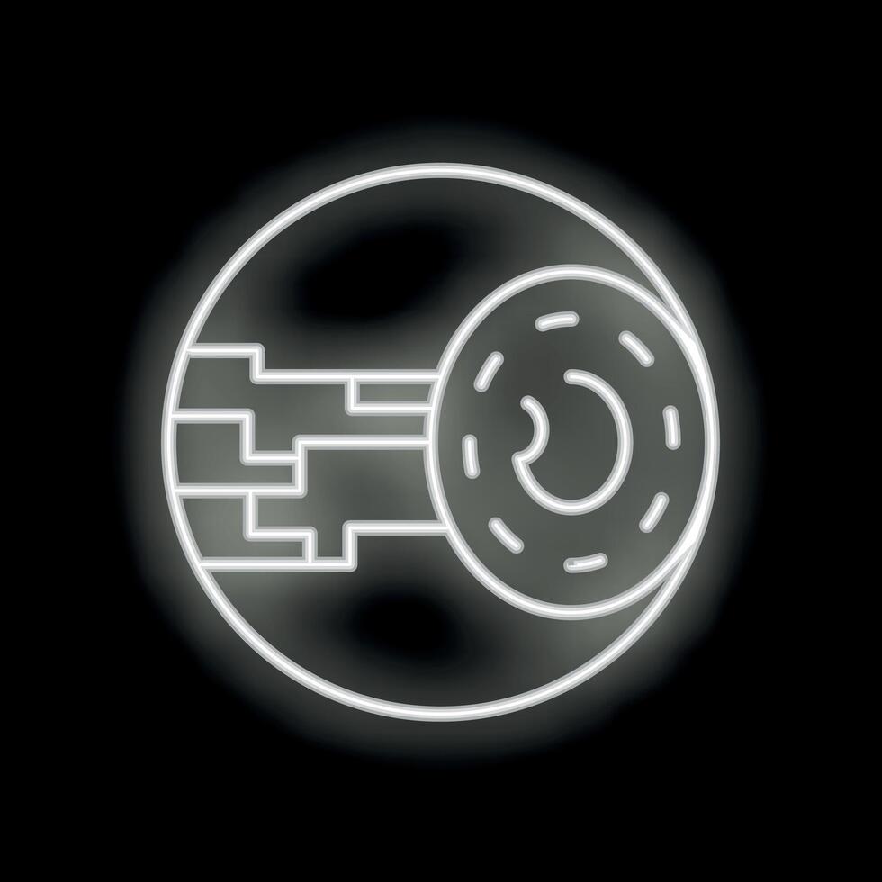 Glowing neon icon of car brake disc and pads for auto repair service vector