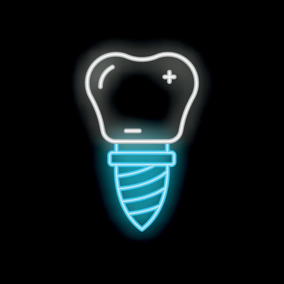 Neon style icon of dental implant with crown connected to screw vector