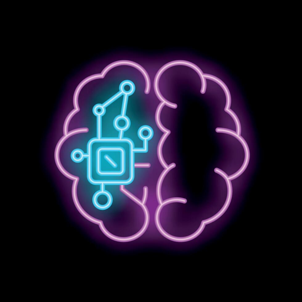Neon brain showing artificial intelligence with circuit board and connections vector